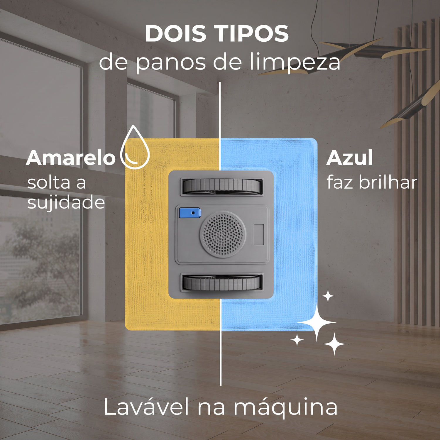 Dois tipos de panos de limpeza: amarelo e azul